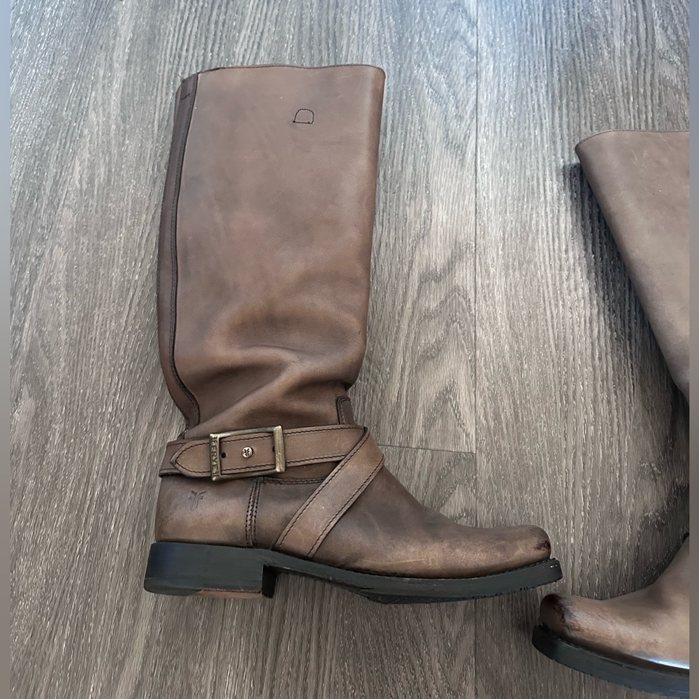 Frye Harness Tall Boots Brown Distressed Leather Women’s 8.5 - Picture 3 of 16